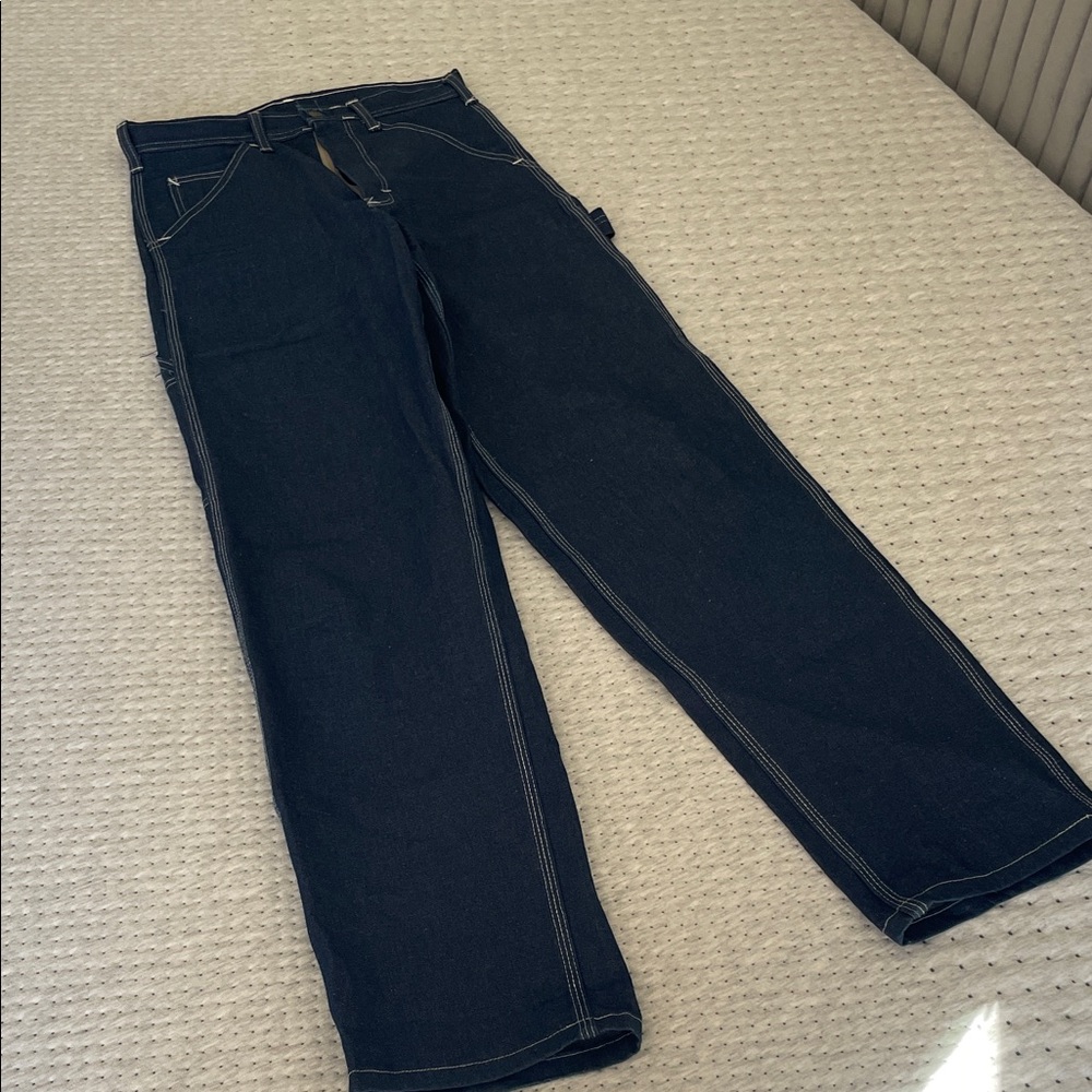 Dark Wash Carpenter Jeans with Contrast Stitching